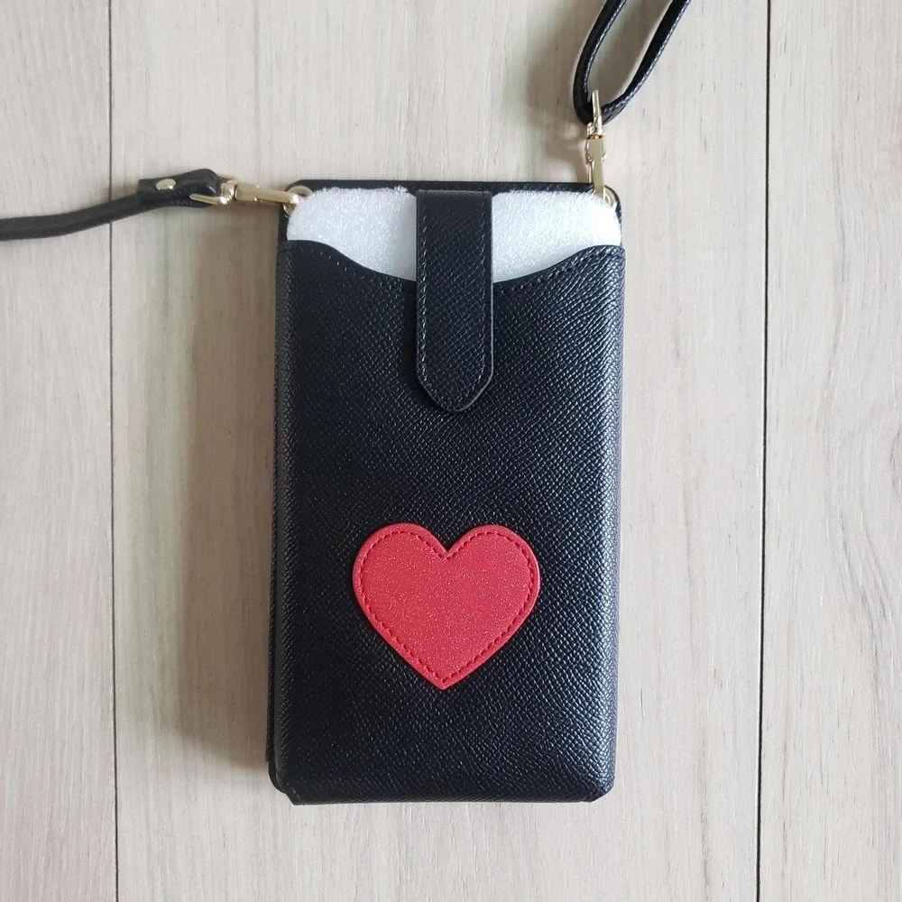 Peacocktion Phone Crossbody Wallet Case Universal Black Heart RFID Strap Holder